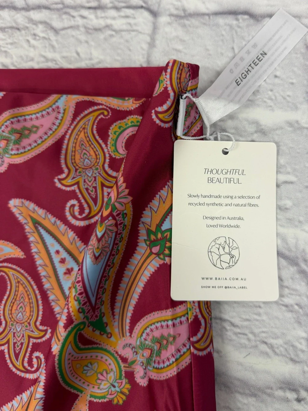 BAIIA One Shoulder Sangria Pink Paisley Reversible Bikini Bottom 18 Top 16 NWT's